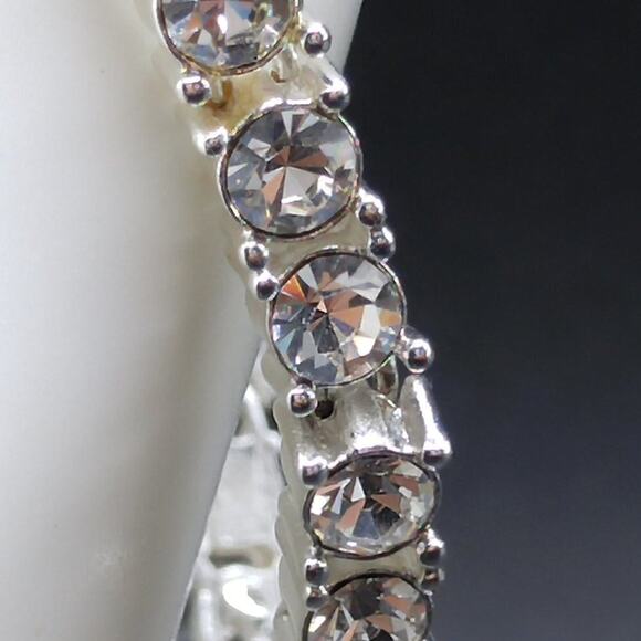 CZ Rhinestone Tennis Style Bracelet, Silver Tone, 7 1/4 Inches - Picture 4 of 7